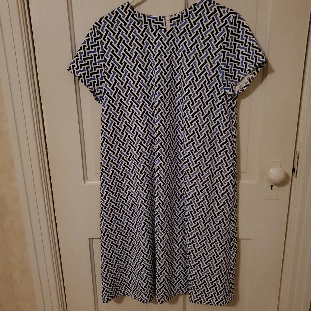 J. Mclaughlin Blue White Geometric Print Dress Size L